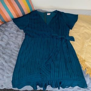 Showpo Teal Flutter Sleeve Dress